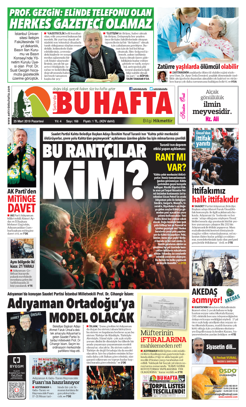 25 Mart 2019 Pazartesi