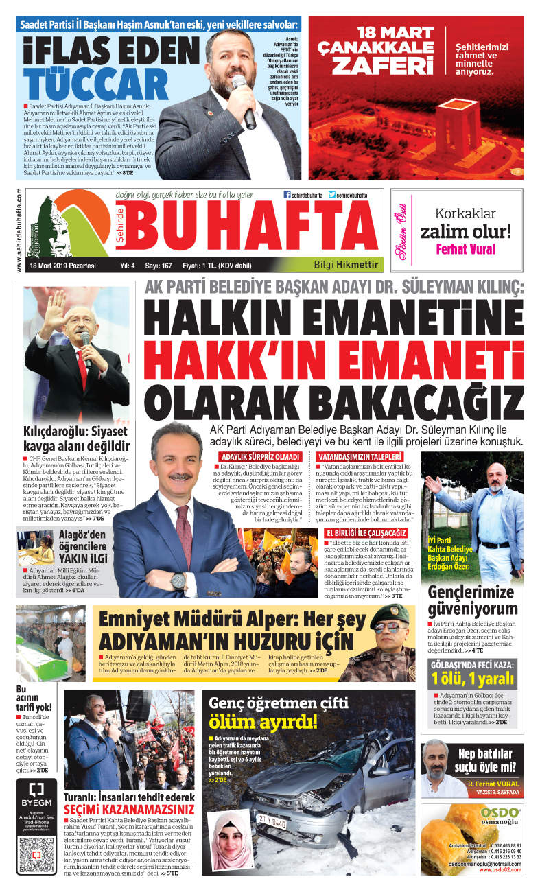 18 Mart 2019 Pazartesi